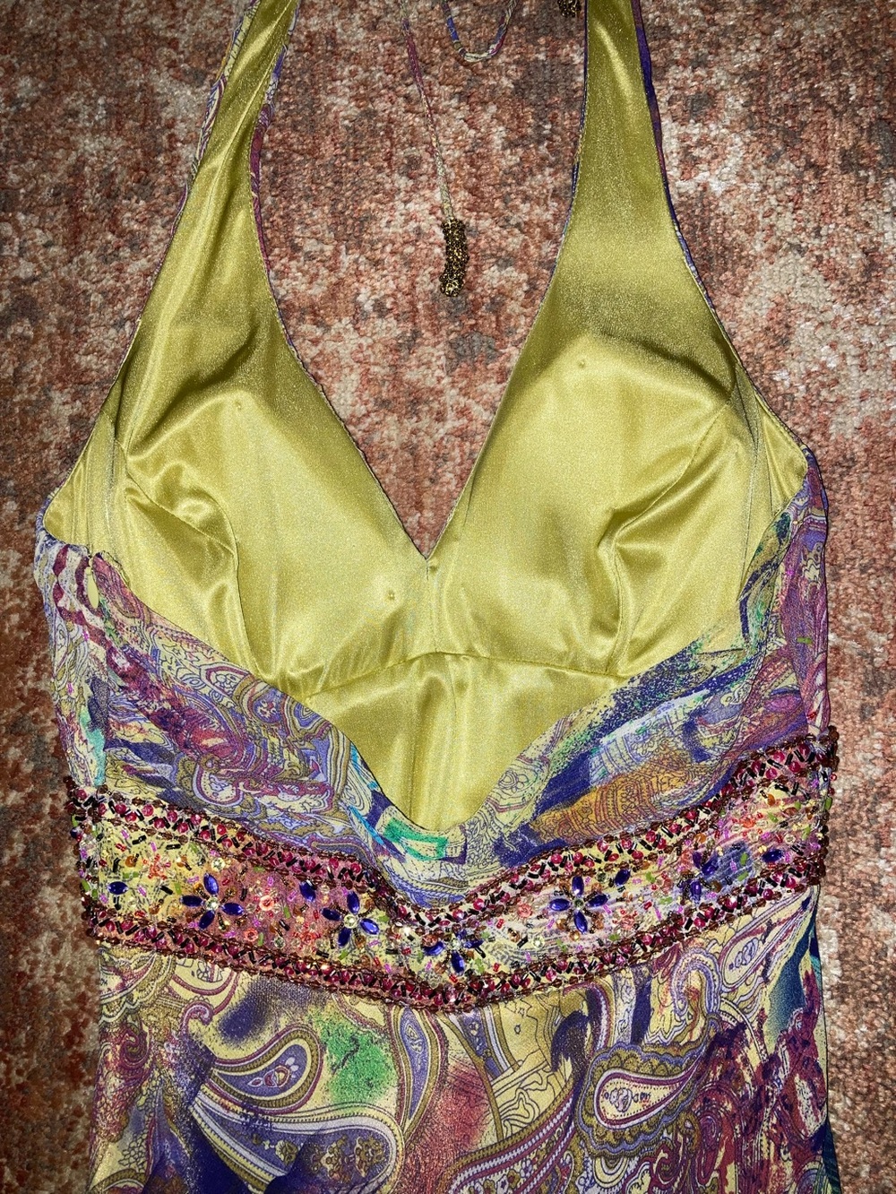 Multicolored Beaded Silk Gown - Picture 7 of 9
